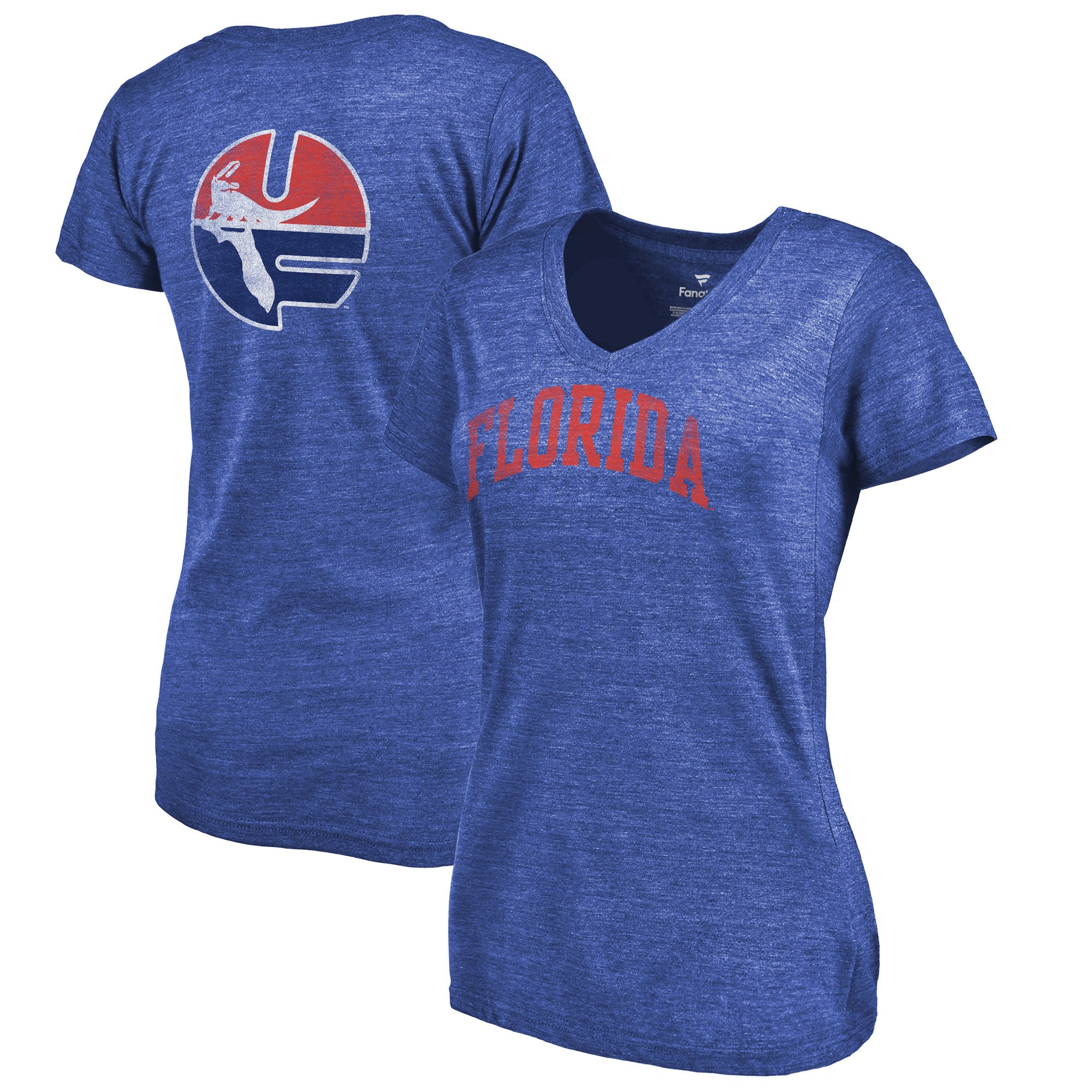 2020 NCAA Fanatics Branded Florida Gators Women Royal Vault Arch Over Logo TriBlend VNeck TShirt->ncaa t-shirts->Sports Accessory